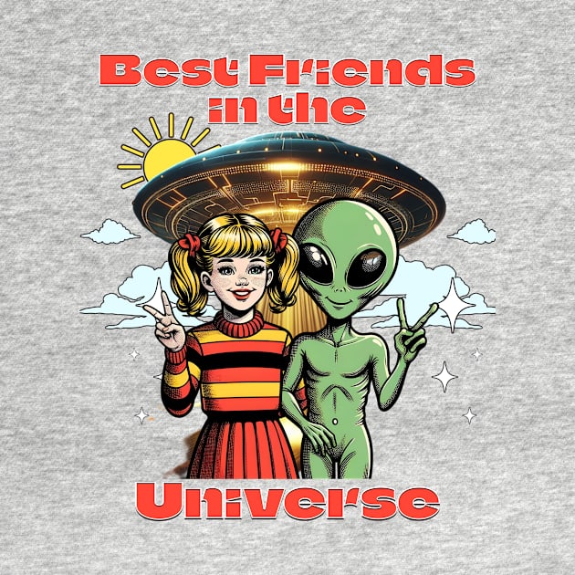 Best Friends in the Universe - Cosmic Companions Retro T-Shirt by Mystic Geisha